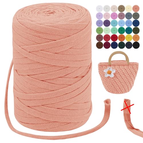 LEREATI T-Shirt Garn 7mm Textilgarn zum Häkeln für Körbe 100m / 250g Bändchengarn Makramee Häkelgarn Stoff Dickes Garn für Taschen Korb Decke, Heimdekoration (Rosa Orange) von LEREATI