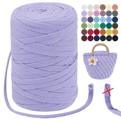LEREATI T-Shirt Garn 7mm Textilgarn zum Häkeln für Körbe 100m / 250g Bändchengarn Makramee Häkelgarn Stoff Dickes Garn für Taschen Korb Decke, Heimdekoration (Rosa Violett) von LEREATI