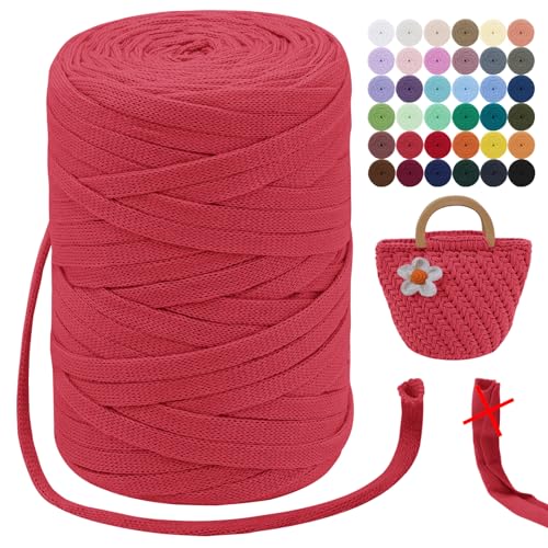 LEREATI T-Shirt Garn 7mm Textilgarn zum Häkeln für Körbe 100m / 250g Bändchengarn Makramee Garn Häkelgarn Stoff Dickes Garn zum Taschen Korb Decke Häkeln, Heimdekoration (Wassermelonenrot), L104-FT von LEREATI