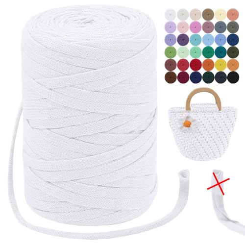 LEREATI T-Shirt Garn 7mm Textilgarn zum Häkeln für Körbe 100m / 250g Bändchengarn Makramee Häkelgarn Stoff Dickes Garn für Taschen, Korb, Decke, Heimdekoration (Weiß) von LEREATI