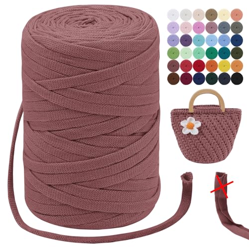 LEREATI T-Shirt Garn 7mm Zum Häkeln für Körbe 100m / 250g Bändchengarn Makramee Häkelgarn Stoff Dickes Textilgarn für Taschen Korb Decke, Heimdekoration (Ziegelrot) von LEREATI
