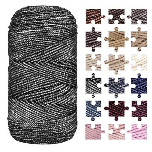 LEREATI Textilgarn zum Häkeln, 200g/200m Häkelgarn 2.5mm Baumwollgarn zum Häkeln & Stricken, Häkelwolle für Taschen Körbe Hut Teppiche Häkeln (Dunkelgrau) von LEREATI