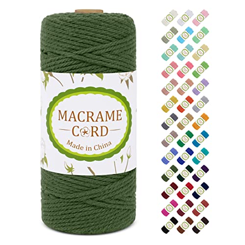Makramee Garn 3mm x 100m, LEREATI Macrame Cord 3mm Baumwollgarn Baumwollschnur Baumwollkordel Baumwollseil, Makramee-Garn Geflochten für DIY Basteln Wandbehang Hängepflanze Vorhang (Armeegrün) von LEREATI