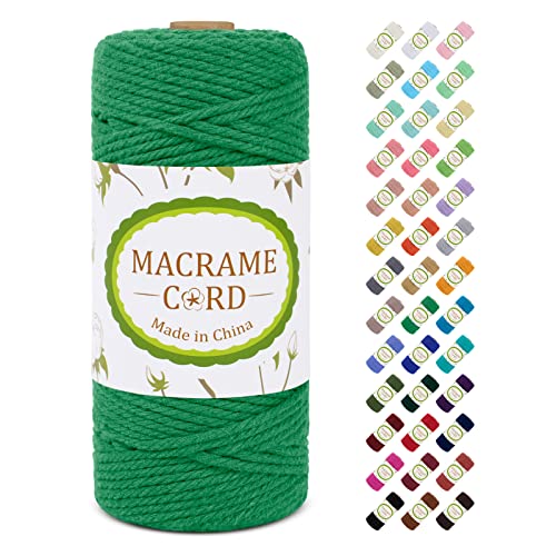 Makramee Garn 3mm x 100m, LEREATI Macrame Cord 3mm Baumwollgarn Baumwollschnur Baumwollkordel Baumwollseil, Makramee-Garn Geflochten für DIY Basteln Wandbehang Hängepflanze Vorhang (Grün) von LEREATI