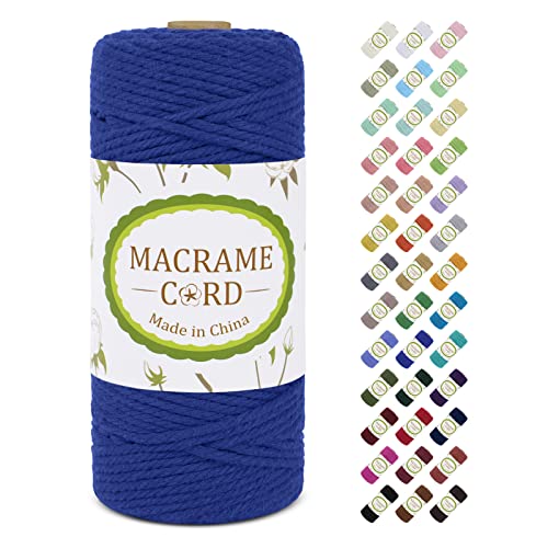 Makramee Garn 3mm x 100m, LEREATI Macrame Cord 3mm Baumwollgarn Baumwollschnur Baumwollkordel Baumwollseil, Makramee-Garn Geflochten für DIY Basteln Wandbehang Hängepflanze Vorhang (Marineblau) von LEREATI