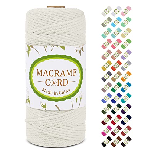 Makramee Garn 3mm x 100m, LEREATI Macrame Cord 3mm Baumwollgarn Baumwollschnur Baumwollkordel Baumwollseil, Makramee-Garn Geflochten für DIY Basteln Wandbehang Hängepflanze Vorhang (Natürlich) von LEREATI