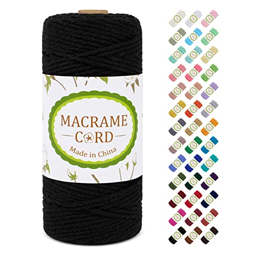 Makramee Garn 3mm x 100m, LEREATI Macrame Cord 3mm Baumwollgarn Baumwollschnur Baumwollkordel Baumwollseil, Makramee-Garn Geflochten für DIY Basteln Wandbehang Hängepflanze Vorhang (Schwarz) von LEREATI