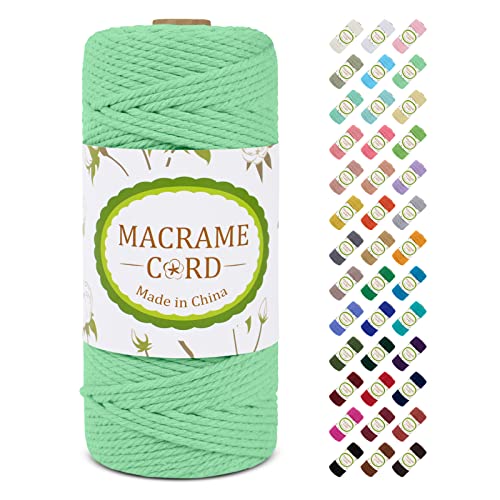 Makramee Garn 3mm x 100m, LEREATI Macrame Cord 3mm Baumwollgarn Baumwollschnur Baumwollkordel Baumwollseil, Makramee-Garn Geflochten für DIY Basteln Wandbehang Hängepflanze Vorhang (Wassergrün) von LEREATI