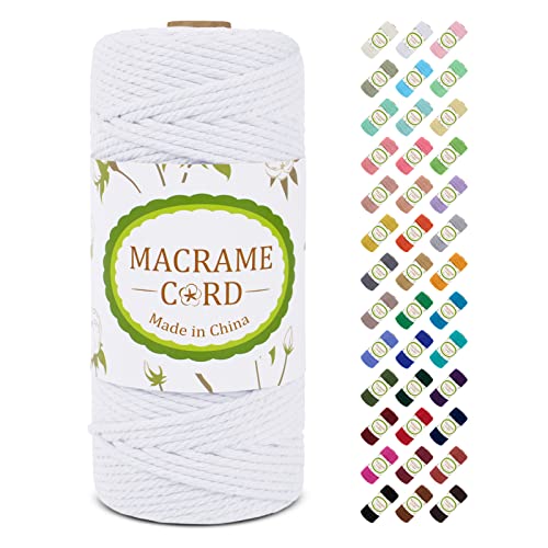 Makramee Garn 3mm x 100m, LEREATI Macrame Cord 3mm Baumwollgarn Baumwollschnur Baumwollkordel Baumwollseil, Makramee-Garn Geflochten für DIY Basteln Wandbehang Hängepflanze Vorhang (Weiß) von LEREATI