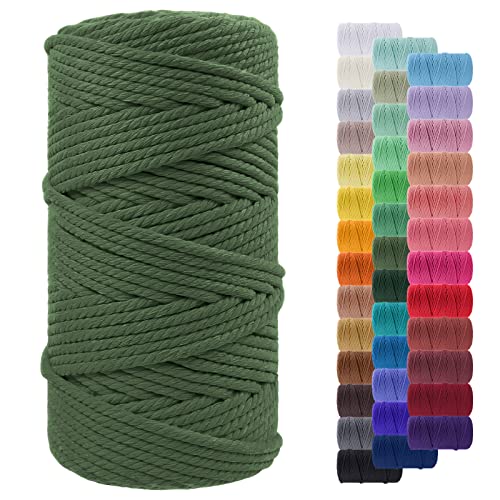 Makramee Garn 5mm x 100m, LEREATI Baumwollkordel 5mm Baumwollseil Farbig Baumwollschnur Baumwollgarn, Dicke Makramee-Garn Geflochten für Makramee Wandbehang, Hängepflanze, Deko (Armeegrün) von LEREATI