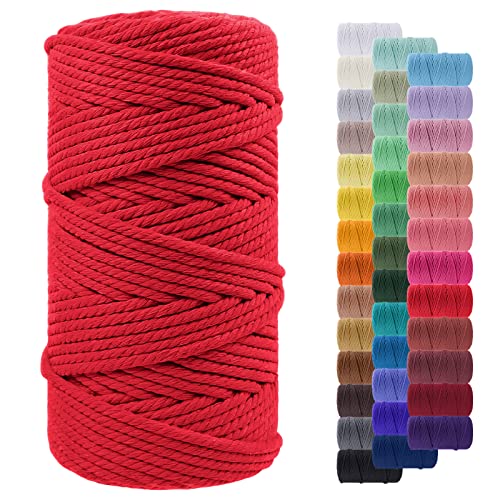 Makramee Garn 5mm x 100m, LEREATI Baumwollkordel 5mm Baumwollseil Farbig Baumwollschnur Baumwollgarn, Dicke Makramee-Garn Geflochten für Makramee Wandbehang, Hängepflanze, Deko (Rot) von LEREATI