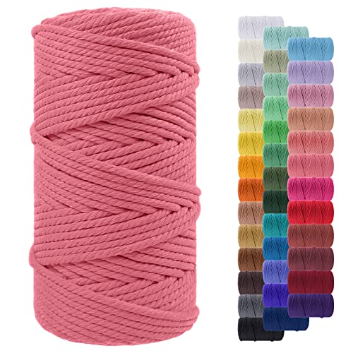 Makramee Garn 5mm x 100m, LEREATI Baumwollkordel 5mm Baumwollseil Farbig Baumwollschnur Baumwollgarn, Dicke Makramee-Garn Geflochten für Makramee Wandbehang, Hängepflanze, Deko (Wassermelone Pink) von LEREATI
