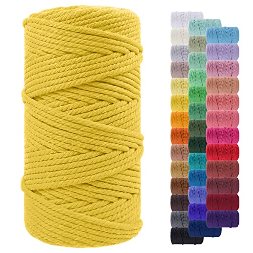Makramee Garn 5mm x 100m, LEREATI Baumwollkordel 5mm Baumwollseil Farbig Baumwollschnur Baumwollgarn, Dicke Makramee-Garn Geflochten für Makramee Wandbehang, Hängepflanze, Deko (Zitronengelb) von LEREATI