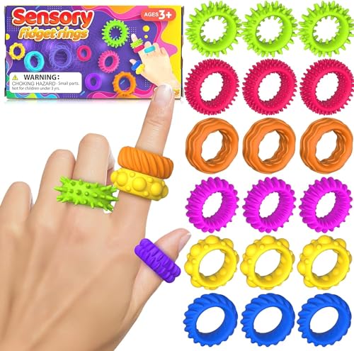 LESONG 18 Stück Sensory Fidget Ringe, Anti Stress Spielzeug Stressabbau für Autismus, Anxiety Ring Set Fidget Spielzeug für Kinder Erwachsene Mitgebsel Geburtstag Geschenke ADHD von LESONG