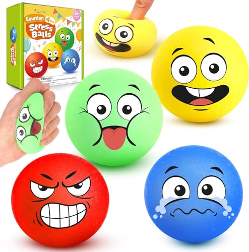 LESONG 4 Stück Stress Ball, Anti Stress Bälle Squishy Ball Lustige Gesichter, Stressball Squeeze Ball Spiielzeug für Kinder Erwachsene Mitgebsel Gastgeschenke Kindergeburtstag ADHD Autismus von LESONG