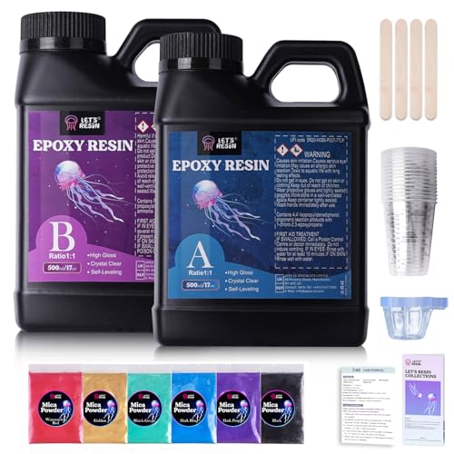 LET'S RESIN 1000ml Epoxidharz Set, Blasenfreies Gießharz Set, 1:1 nach Volumen, Transparent Epoxidharz mit Härter für Kunstwerke Gießharz, Schmuck, Formen Silikon, Tischplatte, Hitze- & UV-Beständig LET'S RESIN 1000ml Epoxidharz Set, Blasenfreies Gießharz Set, 1:1 nach Volumen, Transparent Epoxidharz mit Härter für Kunstwerke Gießharz, Schmuck, Formen Silikon, Tischplatte, Hitze- & UV-Beständig von LET'S RESIN