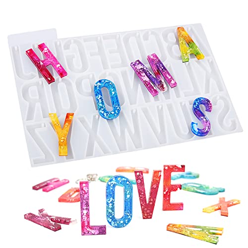 LET'S RESIN Epoxidharz Formen, Resin Silikonform Buchstaben Mit Loch für Harz-Sets, Epoxidharz Silikonform Gießform für Heimwerker-Schlüsselanhänger und Basteln von LET'S RESIN