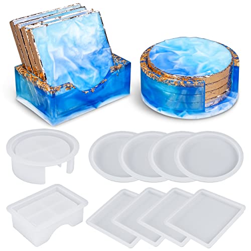 LET'S RESIN Epoxidharz Formen Untersetzer, Resin Untersetzer Set mit 10 Stück Quadratischen Und Runden Untersetzer Resin Set, Upgrade Untersetzerhalter Harzformen für Tabelle Heimdekoration von LET'S RESIN