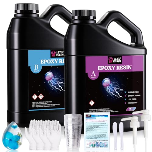 LET'S RESIN Epoxidharz Gießharz Kit, 4L Kristallklar & Blasenfrei Epoxidharz und Härter, Hochglanzharz Kit für DIY Kunst, Formguss, Holz, Schmuckherstellung, Untersetzer, Tischplatte von LET'S RESIN