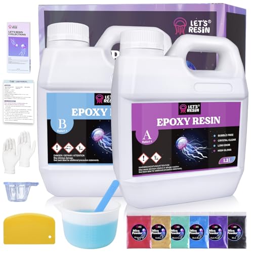 LET'S RESIN 2,4L Epoxidharz Set, Blasenfreies Gießharz Set, 1:1 nach Volumen, Transparent Epoxidharz mit Härter für Kunstwerke Gießharz, Schmuck, Formen Silikon, Tischplatte, Hitze- & UV-Beständig von LET'S RESIN