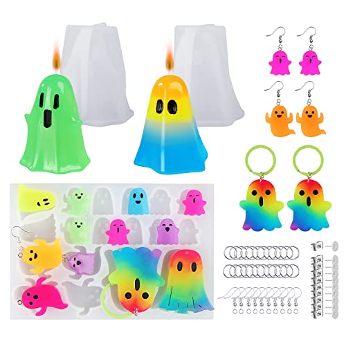 LET'S RESIN Geisterförmige Harz-Ohrringformen, Silikonformen für Epoxidharz mit Ohrringzubehör, Biegeringen, Epoxidharz-Formen für DIY-Schlüsselanhänger, Halloween-Dekoration von LET'S RESIN