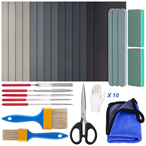 LET'S RESIN Polierset, 33-teiliges Harzzubehör mit Schleifpapier, Harzfeilen-Set, Polierstreifen und Blöcke, Schere, Holzbürste, Tuch, Werkzeuge für Schmuckherstellung, Silikonformen von LET'S RESIN