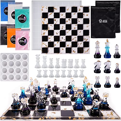 LET'S RESIN Schach Epoxidharz Formen, Verbesserte Harz-Schachsatzform mit 16-Teiligen 3D-Schachfiguren in Voller Größe und Schachbrett Silikonform Epoxidharz, DIY-Schachbrettspiel von LET'S RESIN