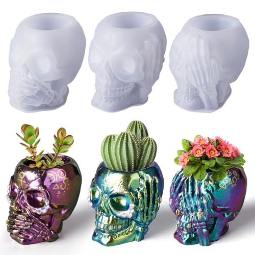 LET'S RESIN Totenkopf-Harzformen, 3 Stück Totenkopf-Silikonformen für Harz-Bastelarbeiten, Epoxidharz-Formen, Silikon für Harzguss, DIY-Handwerk, Heimdekoration von LET'S RESIN