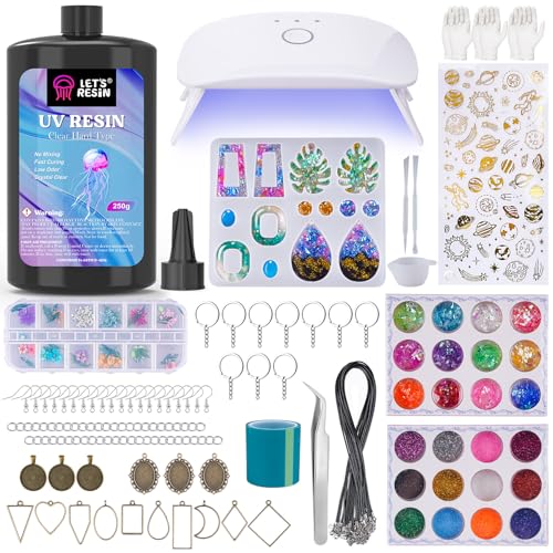 LET'S RESIN UV Resin Set mit UV Lampe, 153Pcs UV Kleber mit Lampe Set, UV Harz Set für Schlüsselanhänger, Schmuck von LET'S RESIN