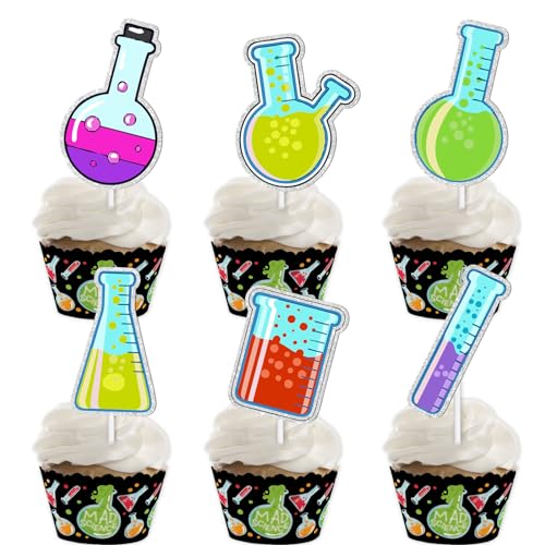 18 Stück bunte Glitzer-Dessert-Cupcake-Topper, Chemie-Experimente, Themendekoration, Zubehör für Jungen und Mädchen, Babyparty, Happy Birthday Party Dekorationen 18 Stück bunte Glitzer-Dessert-Cupcake-Topper, Chemie-Experimente, Themendekoration, Zubehör für Jungen und Mädchen, Babyparty, Happy Birthday Party Dekorationen von LETLIMIT
