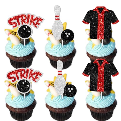 18 Stück schwarze Glitzer-Bowling-Dessert-Cupcake-Topper, Bowling-Schlag, Unterhaltung, Thema-Dekoration, Babyparty, Jungen, Mädchen, Happy Birthday-Party-Dekorationen 18 Stück schwarze Glitzer-Bowling-Dessert-Cupcake-Topper, Bowling-Schlag, Unterhaltung, Thema-Dekoration, Babyparty, Jungen, Mädchen, Happy Birthday-Party-Dekorationen von LETLIMIT