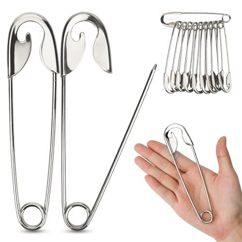 LETORIA 10 Stück 14 cm robuste Sicherheitsnadeln für dicken Stoff, Edelstahl, Jumbo-Sicherheitsnadeln, extra groß, für Kleidung, Decken, Basteln und Dekorationen im Freien (Silber) von LETORIA