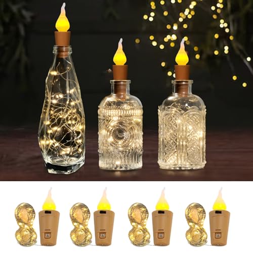 LETOUR Flaschenlichterkette Korken,4 Stück Korken Lichterkette 2M/20LEDs Warm weiß Lichterkette Flaschen Lichterkette Flaschenkorken Flasche für Hochzeitsdeko Weihnachten Deko von LETOUR
