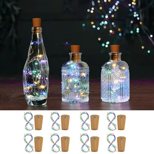 LETOUR Flaschenlichterkette Korken,8 Stück Korken Lichterkette 3M/30LEDs RGB Lichterkette Flaschen Lichterkette Flaschenkorken Flasche für Hochzeitsdeko Weihnachten Deko von LETOUR