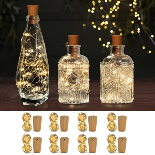 LETOUR Flaschenlichterkette Korken,8 Stück Korken Lichterkette 3M/30LEDs Warm weiß Lichterkette Flaschen Lichterkette Flaschenkorken Flasche für Hochzeitsdeko Weihnachten Deko von LETOUR