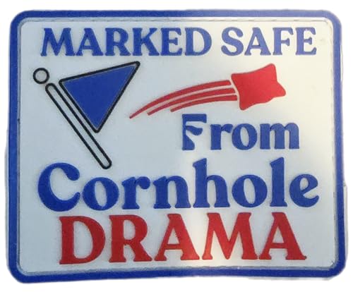 Lustige Cornhole Patches, Marked Safe from Collection, 4 humorvolle Designs, weißer Hintergrund (Drama) von LETS GO CORNHOLE