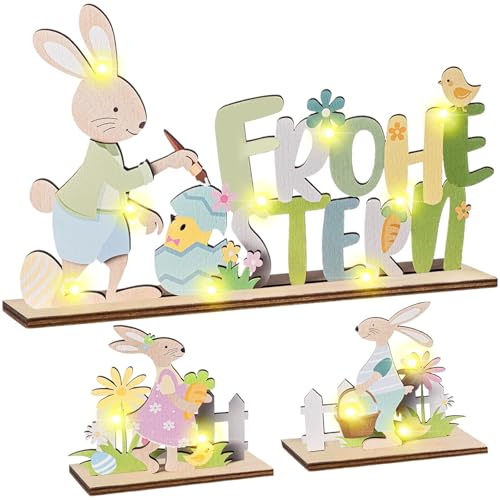 LETTERASHQP 3 Stück Osterhase Deko aus Holz,Deko Aufsteller für Ostern,Osterhasen-Paar mit Colourful Blume,Häschen Desktop Innen Außen Rustikale Ostern Frühling Dekoration LETTERASHQP 3 Stück Osterhase Deko aus Holz,Deko Aufsteller für Ostern,Osterhasen-Paar mit Colourful Blume,Häschen Desktop Innen Außen Rustikale Ostern Frühling Dekoration von LETTERASHQP