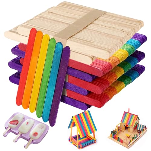 LETTERASHQP 400 Stück Eisstiele Holz Bunte Eisstäbchen Holz Holzstäbchen zum Basteln Eisstiele zum Basteln Holzstiele Holzspatel zum Basteln für Eiscreme DIY Geschenke(6 Farben + 2 Hölzer) von LETTERASHQP