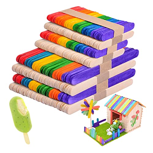 LETTERASHQP 400 Stück Eisstiele Holz Bunte Eisstäbchen Holz Holzstäbchen zum Basteln Eisstiele zum Basteln Holzstiele Holzspatel zum Basteln für Eiscreme DIY Geschenke(4 Große + 4 Kleine) von LETTERASHQP