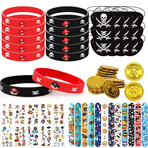 LETTERASHQP 70 Stück Piraten Kindergeburtstag Deko Mitgebsel, Piraten Armband Piraten Silikonarmband Kinder Piratenmünzen Piraten Tattoos Kinder für Jungen Mädchen Piraten Party von LETTERASHQP