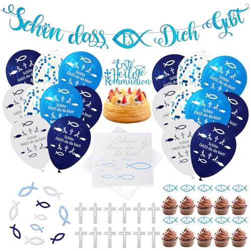 Girlande Alles Gute zur Konfirmation mit Fisch 136 Stück Deko Kommunion Mädchen Servietten Konfirmation Tischdeko Kommunion Konfirmation Servietten Taufe Servietten Erstkommunion（Blue） von LETTERASHQP