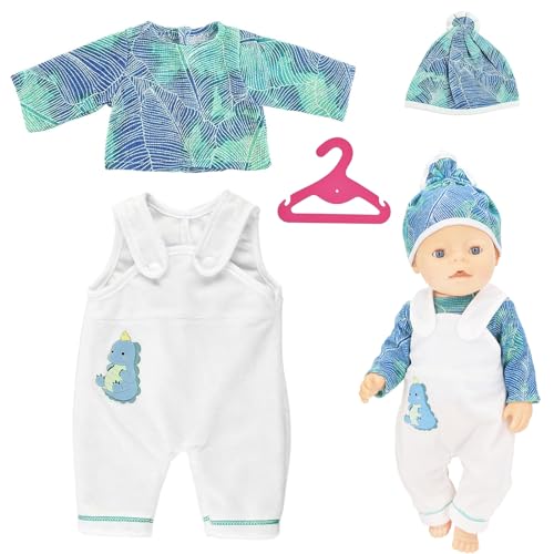 LETTERASHQP Kleidung Outfits für Baby Puppen, Newborn Baby Puppe Kleidungfür 36-43 cm Baby Puppen, Weich Outfit mit Hut (Keine Puppe) für Mädchen Jungen(Dinosaurs) von LETTERASHQP