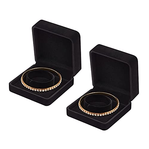 2 Stück Samt-Armband-Boxen für Schmuck, Geschenk, klassische Schmuckschatulle, Aufbewahrungsbox, Organizer für Hochzeit, Verlobung, Antrag, Geburtstag und Jahrestag (schwarz) von LETURE