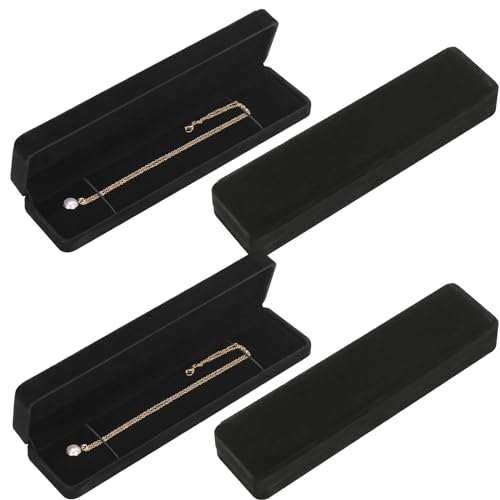 LETURE Schmuckkästchen aus Samt, für Armband, Halskette, Anhänger, kleine lange Schmuck-Uhren-Geschenk-Box für Antrag, Hochzeit, Verlobung, Weihnachten, Schwarz, 4 Stück von LETURE