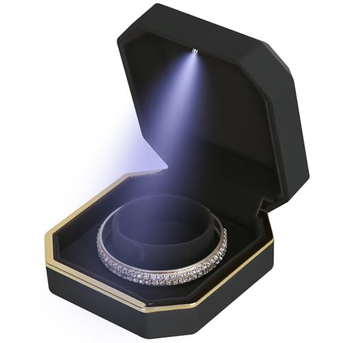 Luxuriöse LED-Schmuckschatulle für Schmuck, Armband, mit LED-Licht, Samt, kleine Schmuckschatulle, Aufbewahrungsbox, Organizer für Hochzeit, Verlobung, Antrag, Geburtstag und Jahrestag (schwarz) von LETURE