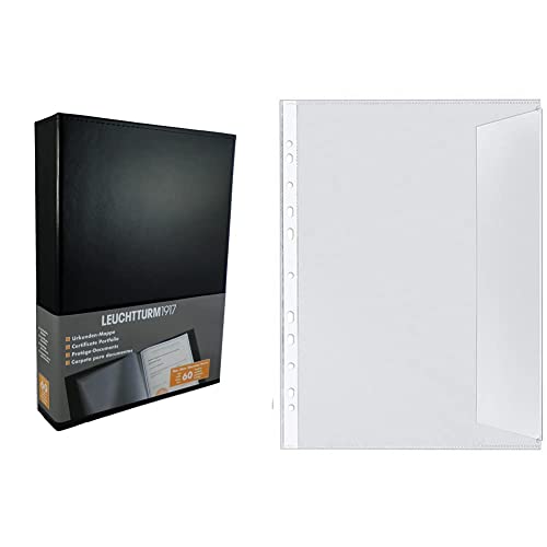 LEUCHTTURM1917 342494 Dokumentenalbum mit 60 Klarsichttaschen, DIN A4, Schwarz & Veloflex 5340000 - Dokumentenhüllen DIN A4, aus PP 130my, dokumentenecht, transparent farblos, 10er Packung LEUCHTTURM1917 342494 Dokumentenalbum mit 60 Klarsichttaschen, DIN A4, Schwarz & Veloflex 5340000 - Dokumentenhüllen DIN A4, aus PP 130my, dokumentenecht, transparent farblos, 10er Packung von LEUCHTTURM1917