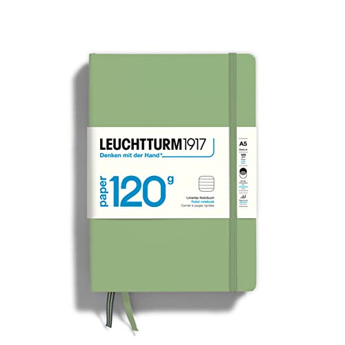 LEUCHTTURM1917 363538 Notizbuch Medium (A5) 120 g/m² Paper Edition, Hardcover, 203 nummerierte Seiten, Salbei, liniert von LEUCHTTURM1917