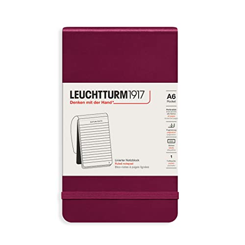 LEUCHTTURM1917 364408 Notizblock Pocket (A6), Hardcover, 184 nummerierte Seiten, liniert, Port Red von LEUCHTTURM1917