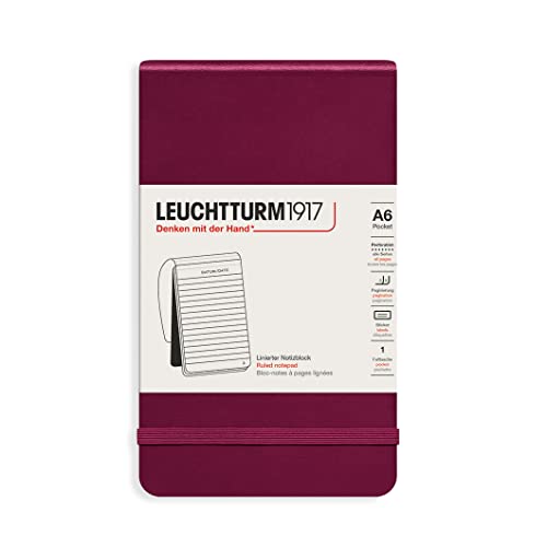 LEUCHTTURM1917 364408 Notizblock Pocket (A6), Hardcover, 184 nummerierte Seiten, liniert, Port Red von LEUCHTTURM1917