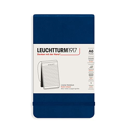 LEUCHTTURM1917 364410 Notizblock Pocket (A6), Hardcover, 94 nummerierte Seiten, liniert, Marine von LEUCHTTURM1917